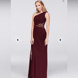 David’s Bridal Wine One Shoulder Bridesmaid Dress